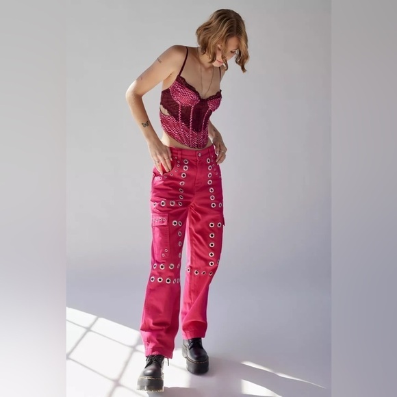 Urban Outfitters BDG Maxo Grommet Cargo Jean in Pink Denim Y2K Size 28 - Picture 1 of 12